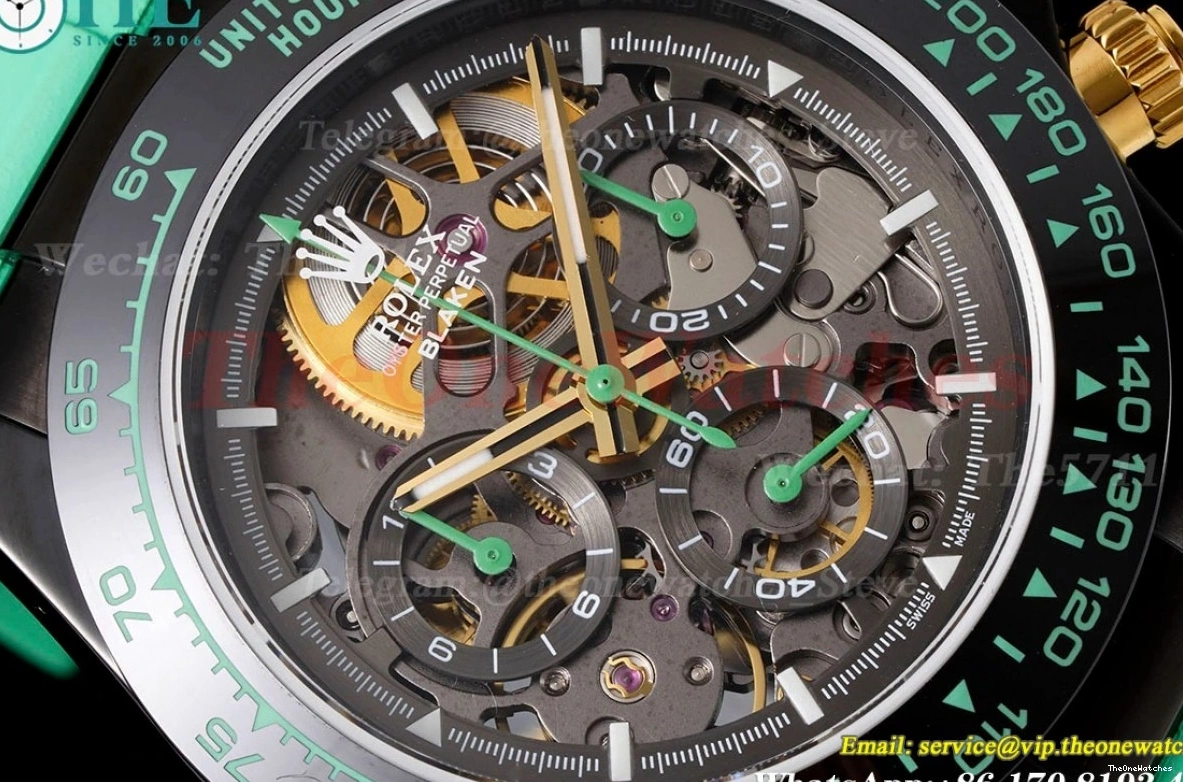 N6F Skeleton DLC Rubber 40mm Green RU DD4130 Dial Blaken On Daytona 0328